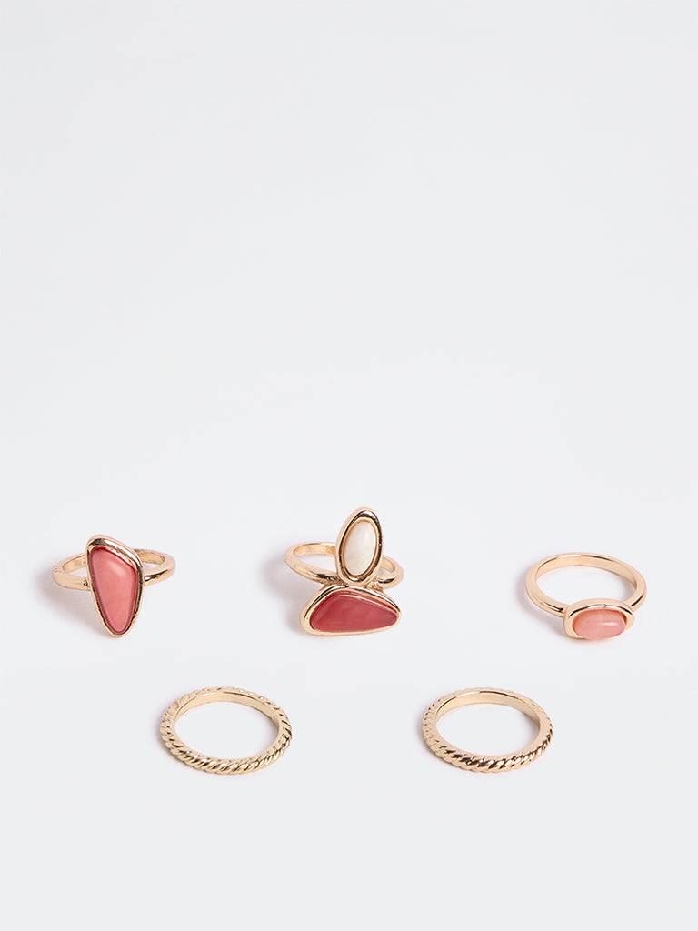 Westside Accessories Gold Stone-Detail Multi-Design Stackable Rings - Pack of 5