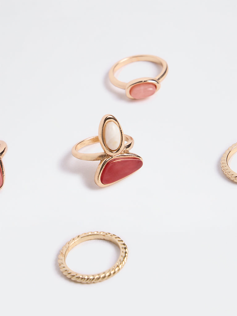 Westside Accessories Gold Stone-Detail Multi-Design Stackable Rings - Pack of 5