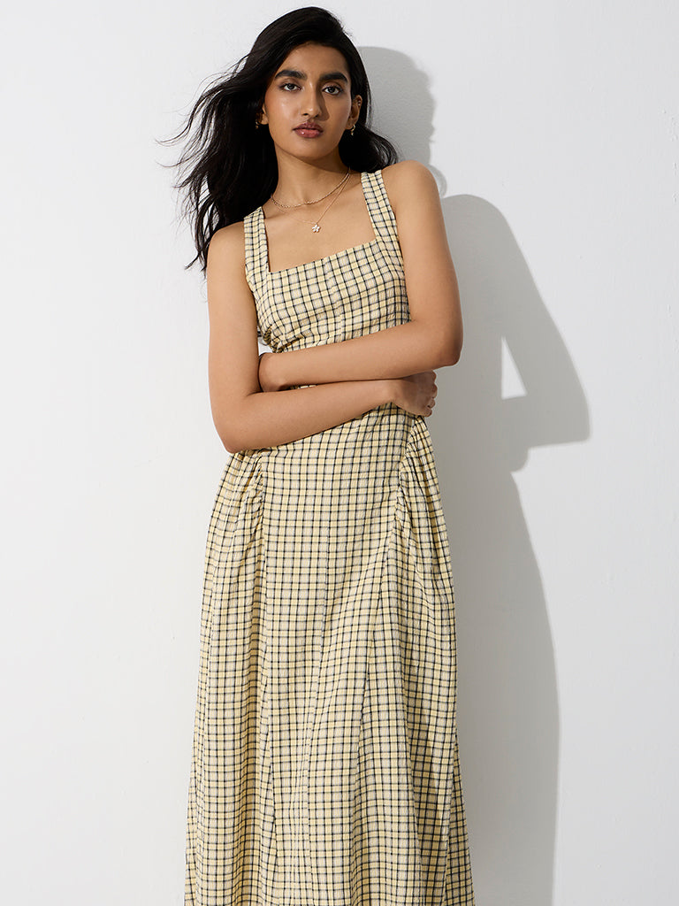 LOV Yellow Checkered A-Line Dress