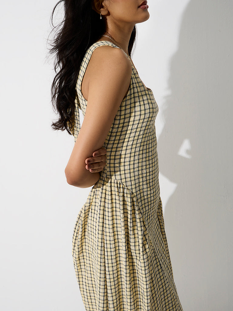 LOV Yellow Checkered A-Line Dress