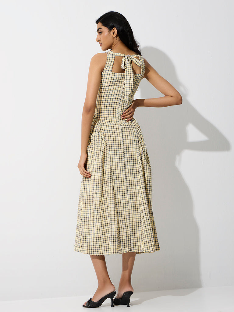 LOV Yellow Checkered A-Line Dress