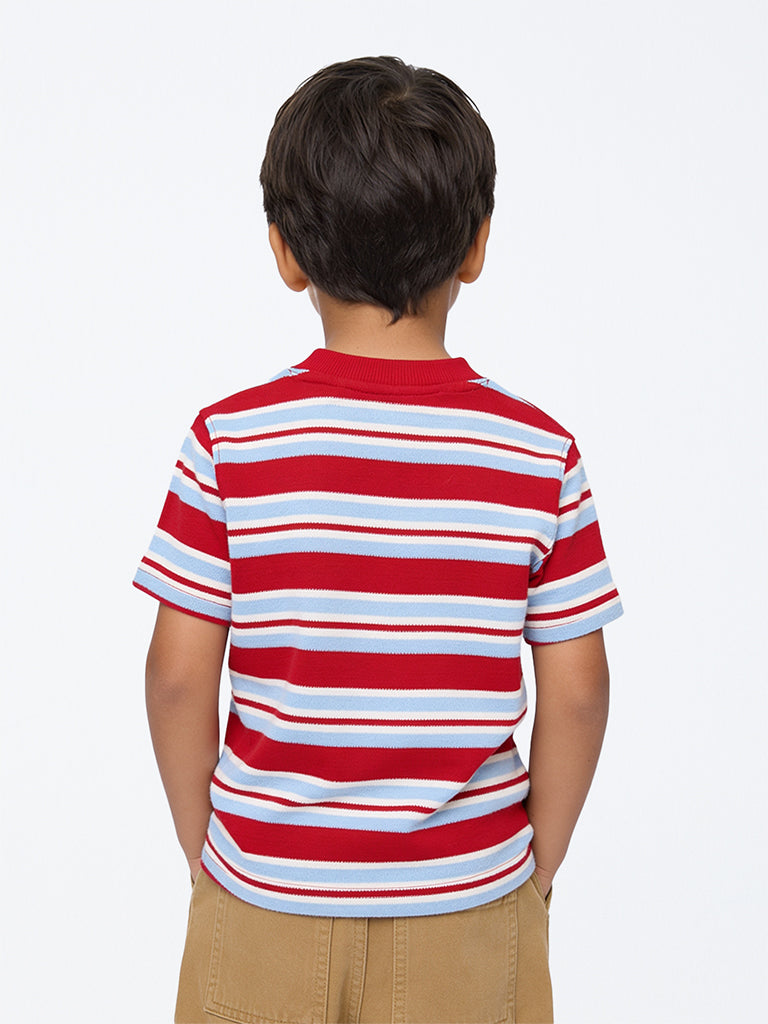 HOP Kids Boys Red Striped Cotton T-Shirt