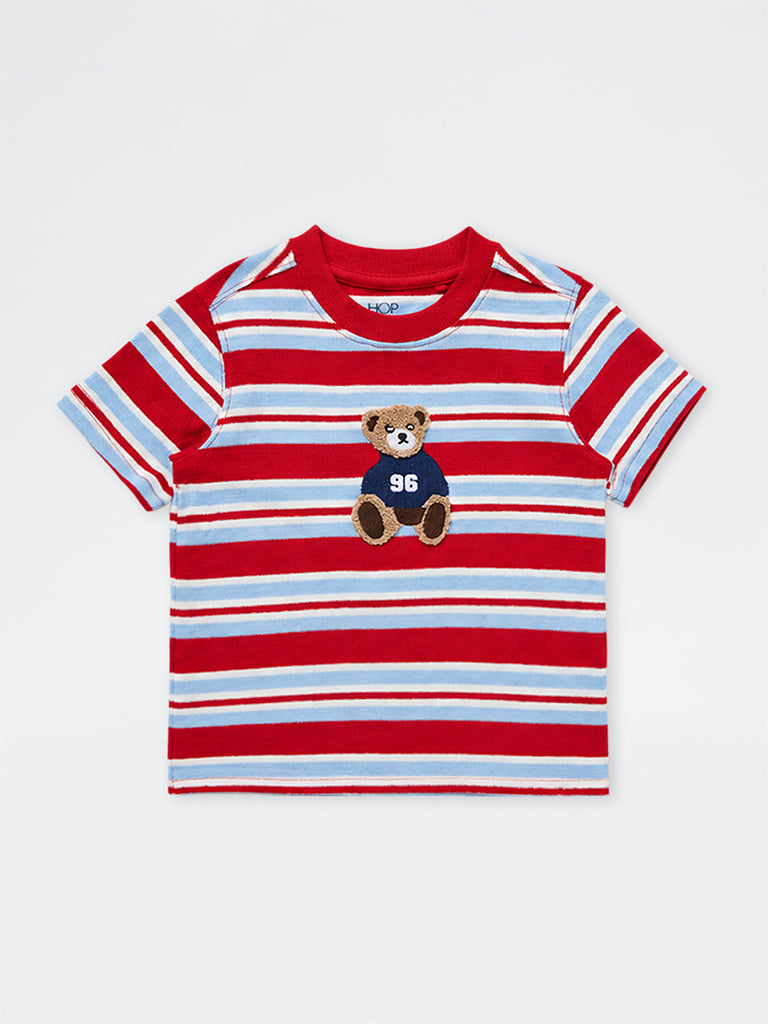 HOP Kids Boys Red Striped Cotton T-Shirt