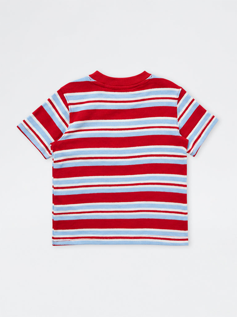 HOP Kids Boys Red Striped Cotton T-Shirt