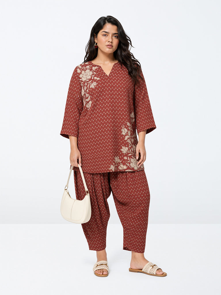 Diza Rust Floral Printed Salwar