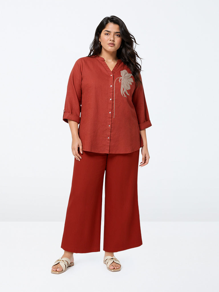 Diza Maroon Solid Pants