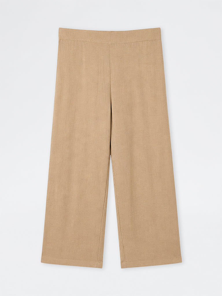 Diza Beige Solid Pants