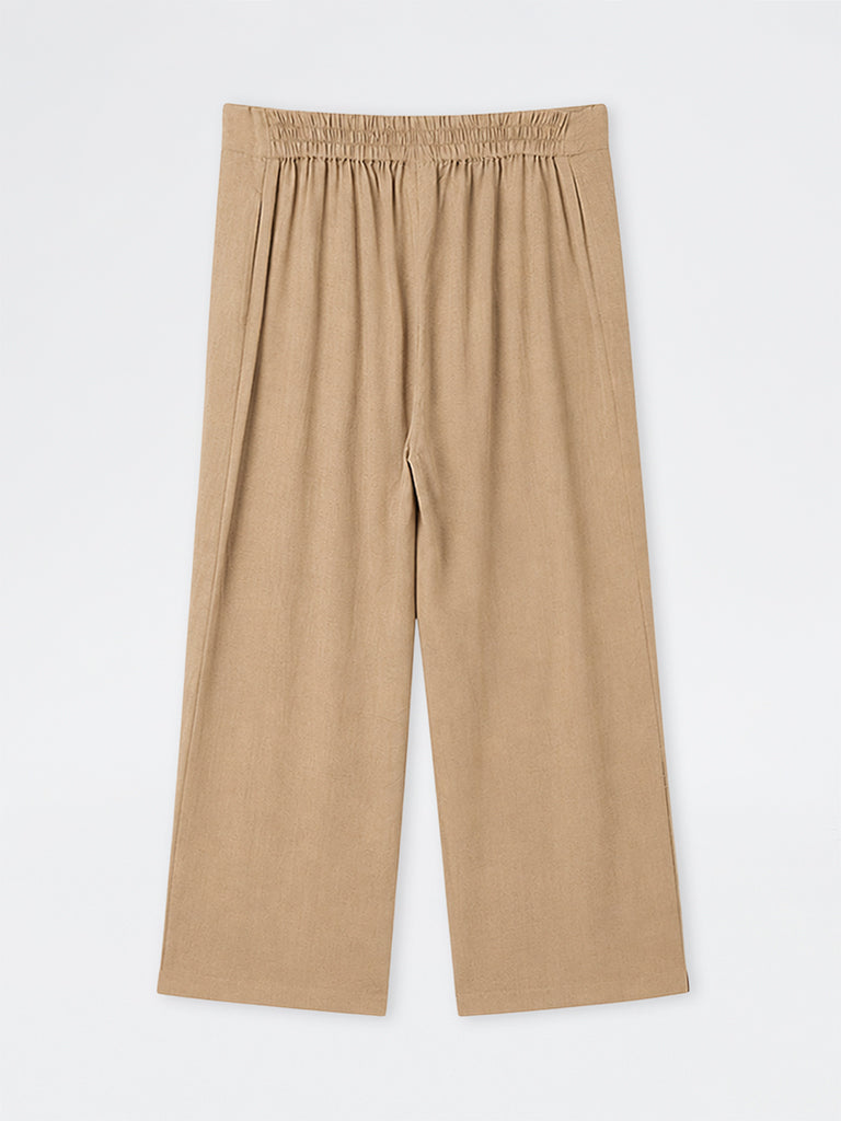 Diza Beige Solid Pants