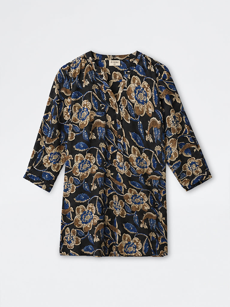 Diza Black Floral Pattern Tunic