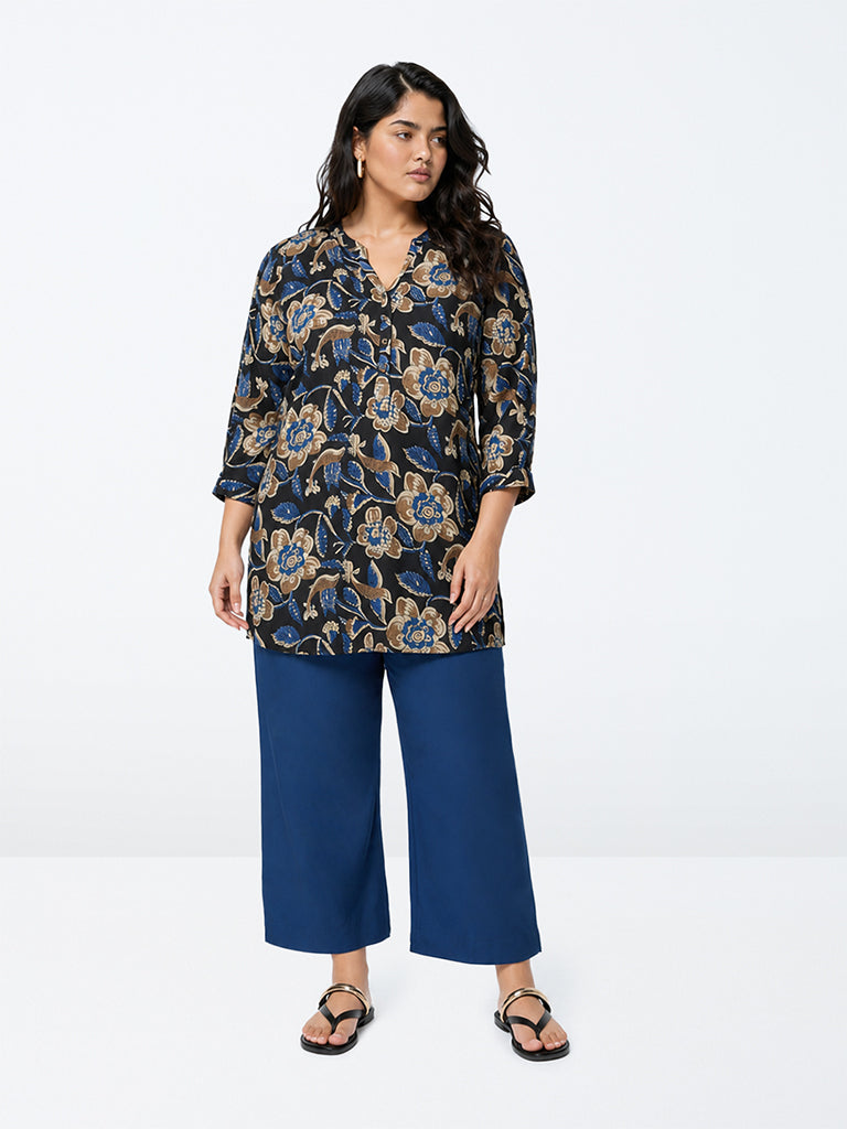 Diza Black Floral Pattern Tunic