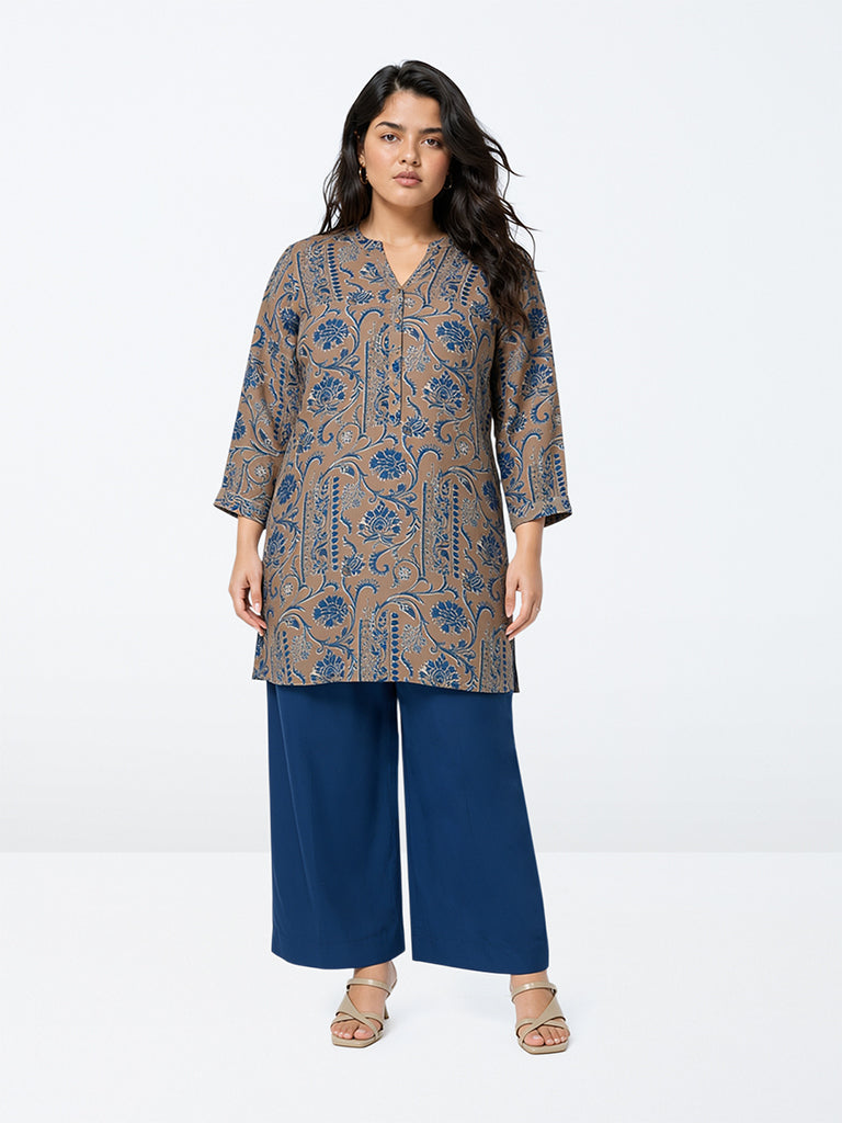 Diza Brown Foliage Pattern Tunic