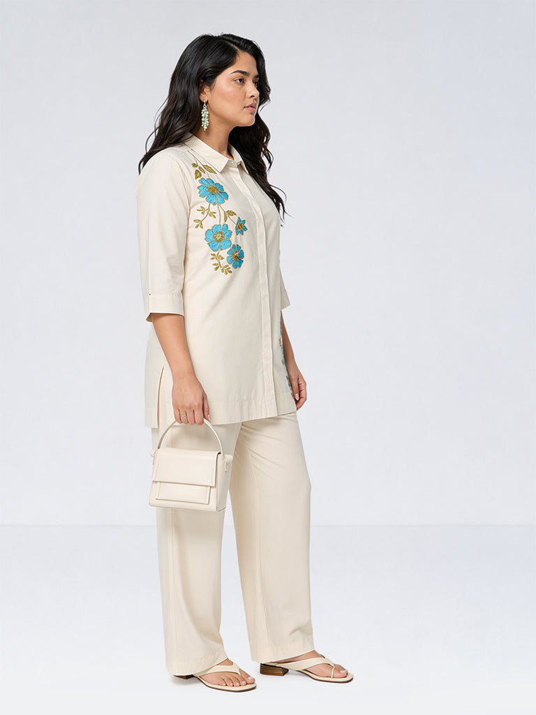 Diza Ivory Floral Embroidered Tunic
