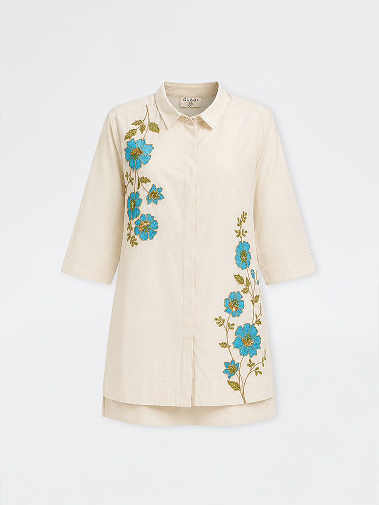 Diza Ivory Floral Embroidered Tunic