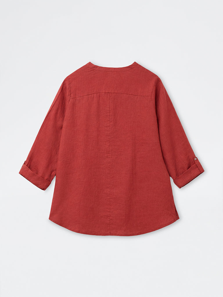 Diza Rust Floral Embroidered Linen Tunic