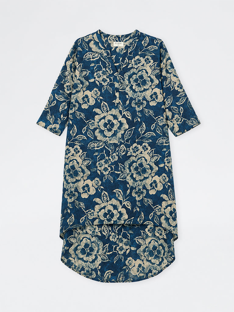 Diza Dark Blue Floral Printed Straight Kurta