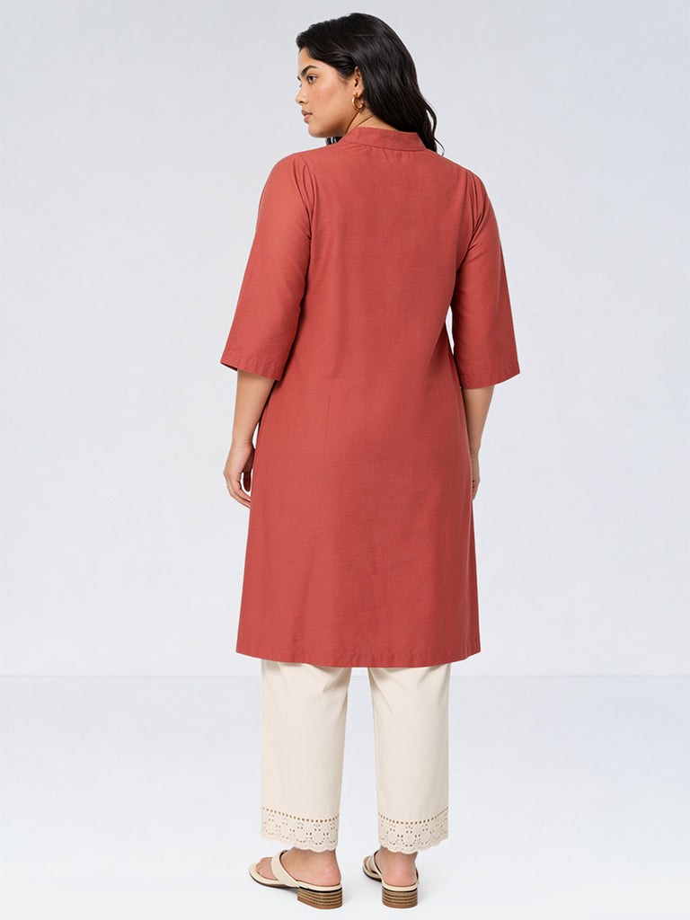 Diza Rust Floral Butta Embroidered A-Line Kurta
