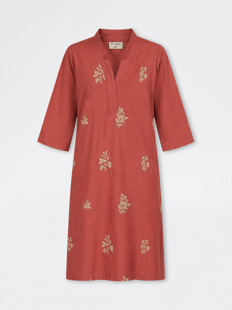 Diza Rust Floral Butta Embroidered A-Line Kurta