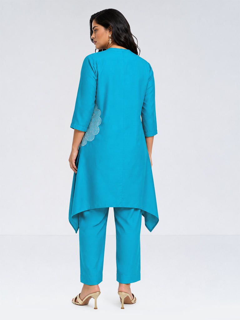 Diza Turquoise Butta Embroidered A-Line Kurta