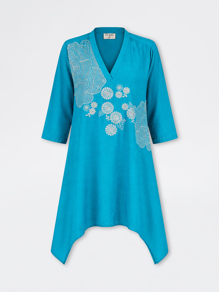 Diza Turquoise Butta Embroidered A-Line Kurta