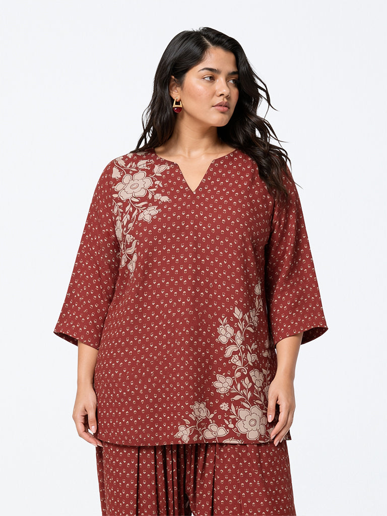 Diza Maroon Floral Printed Tunic