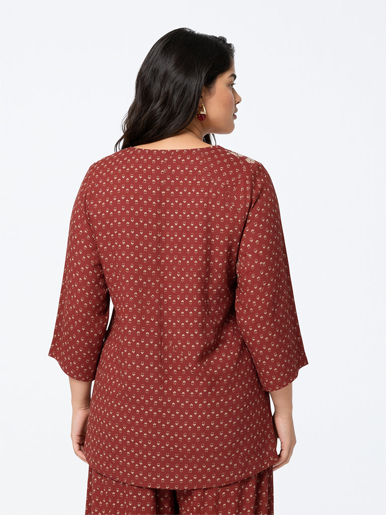 Diza Maroon Floral Printed Tunic