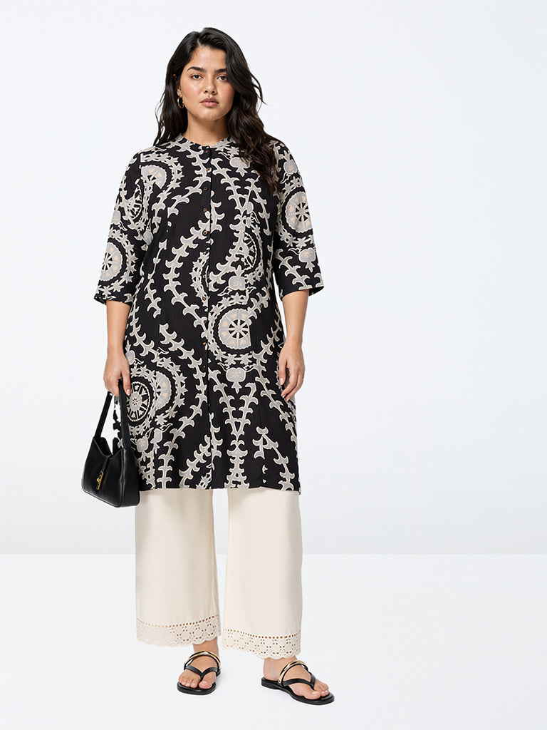 Diza Black Printed A-Line Kurta