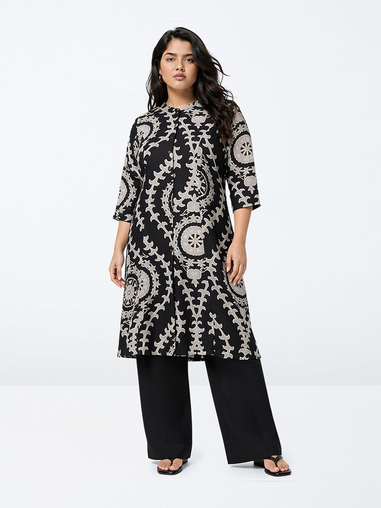 Diza Black Printed A-Line Kurta