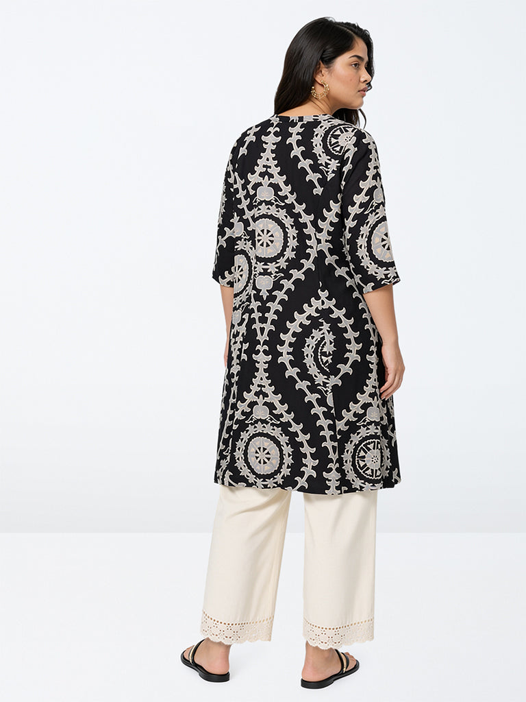 Diza Black Printed A-Line Kurta