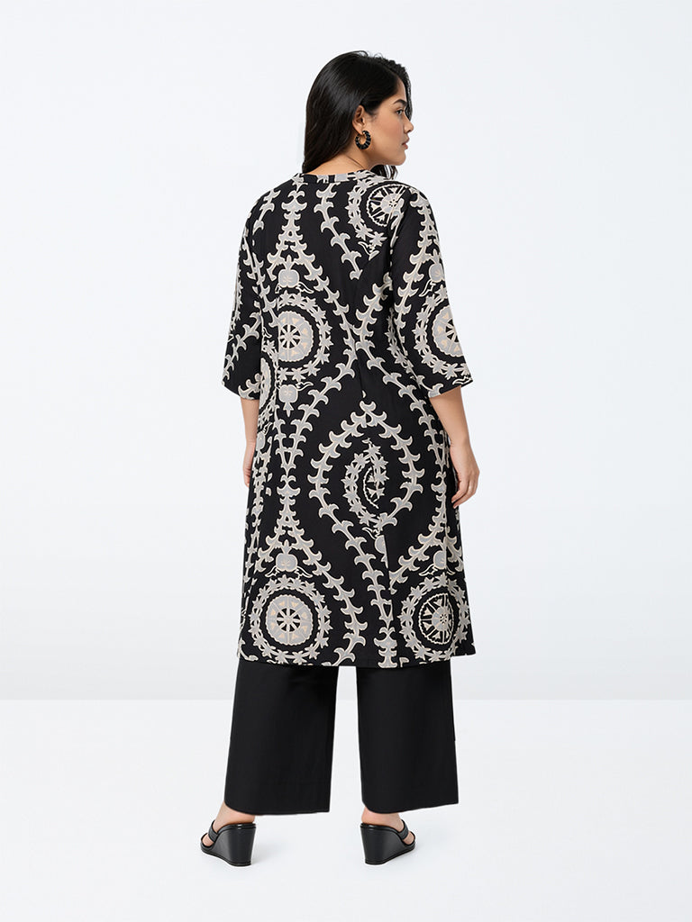 Diza Black Printed A-Line Kurta