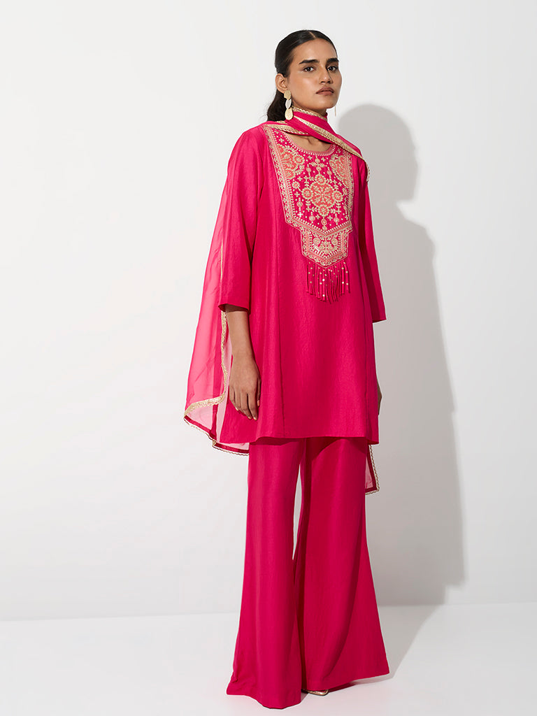 Vark Pink Sequin Embellished A-Line Ethnic Set