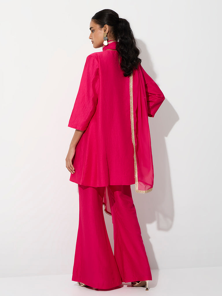 Vark Pink Sequin Embellished A-Line Ethnic Set