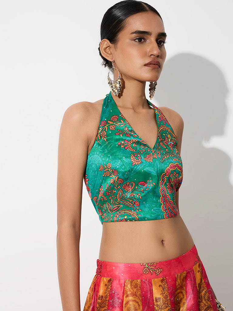 Vark Teal Floral Printed Top
