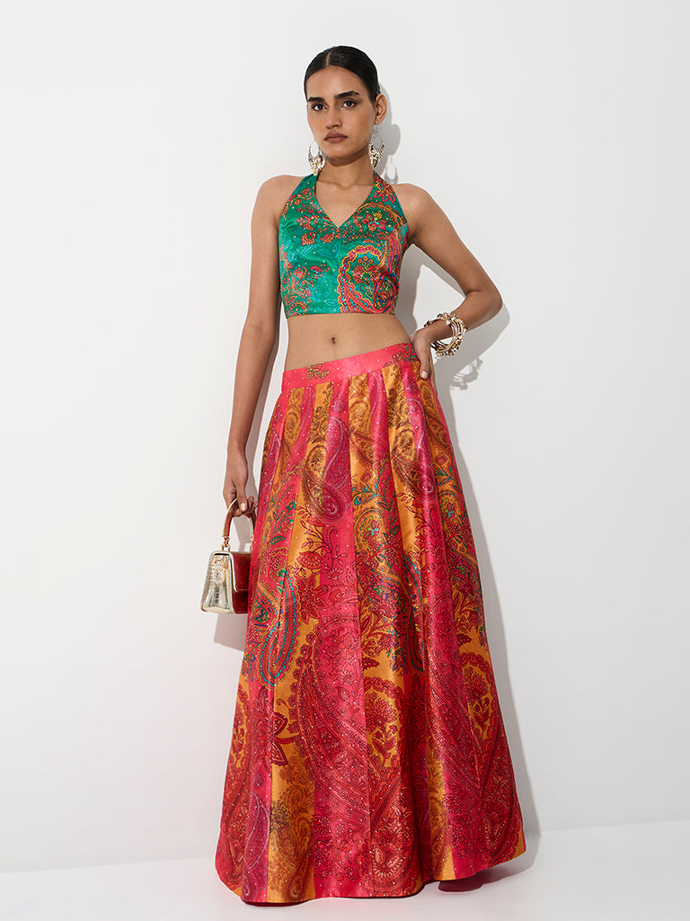 Vark Teal Floral Printed Top