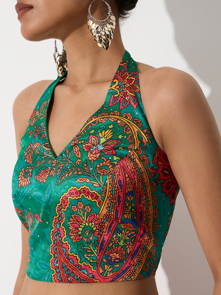 Vark Teal Floral Printed Top