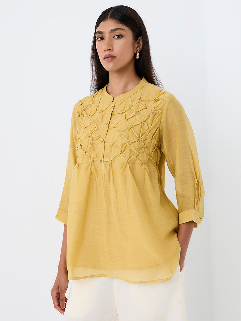 Zuba Mustard Pintuck Design Silk Chanderi Tunic