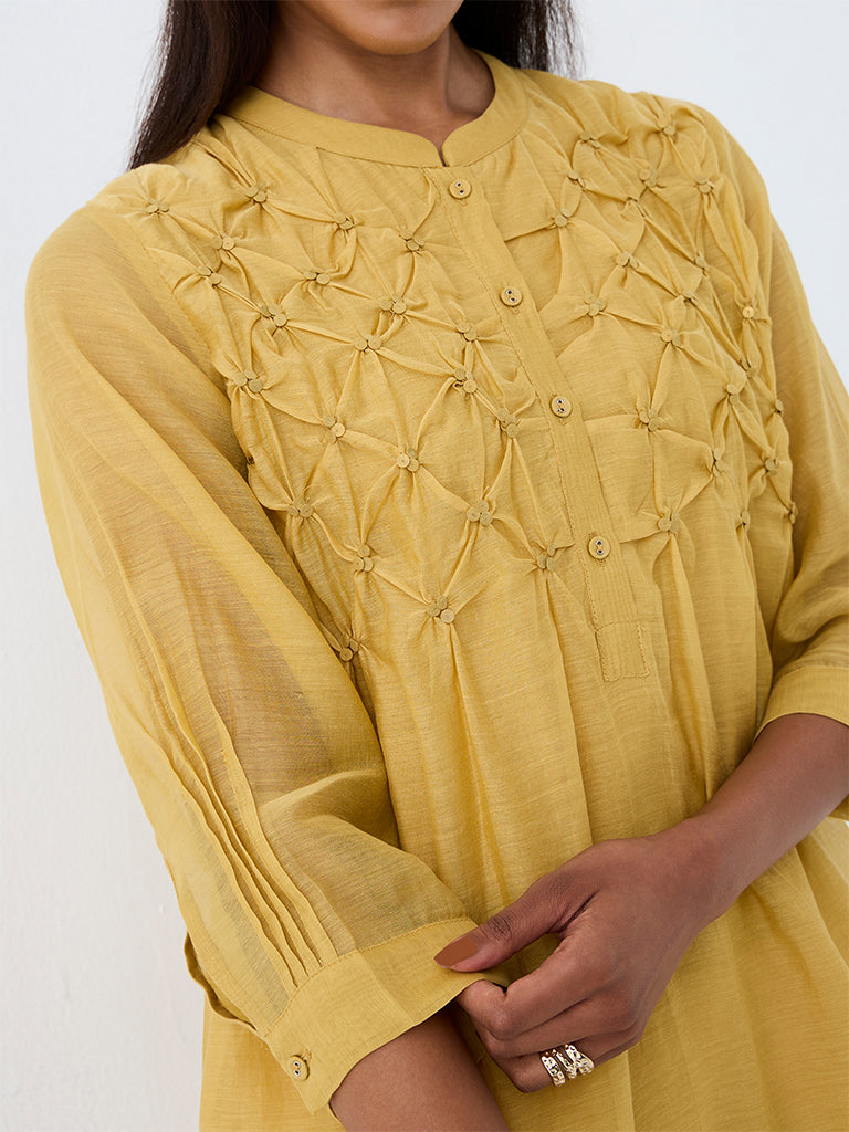 Zuba Mustard Pintuck Design Silk Chanderi Tunic