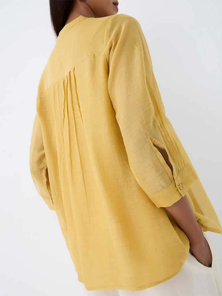 Zuba Mustard Pintuck Design Silk Chanderi Tunic