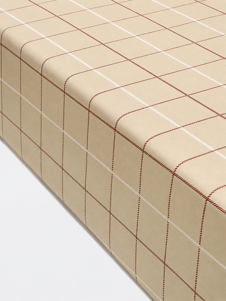Westside Home Beige Checkered Queen Fitted Bed Sheet Set