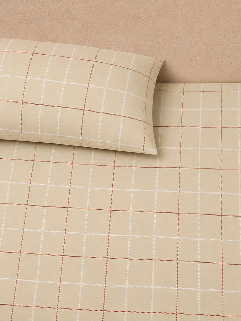 Westside Home Beige Checkered King Fitted Bed Sheet Set