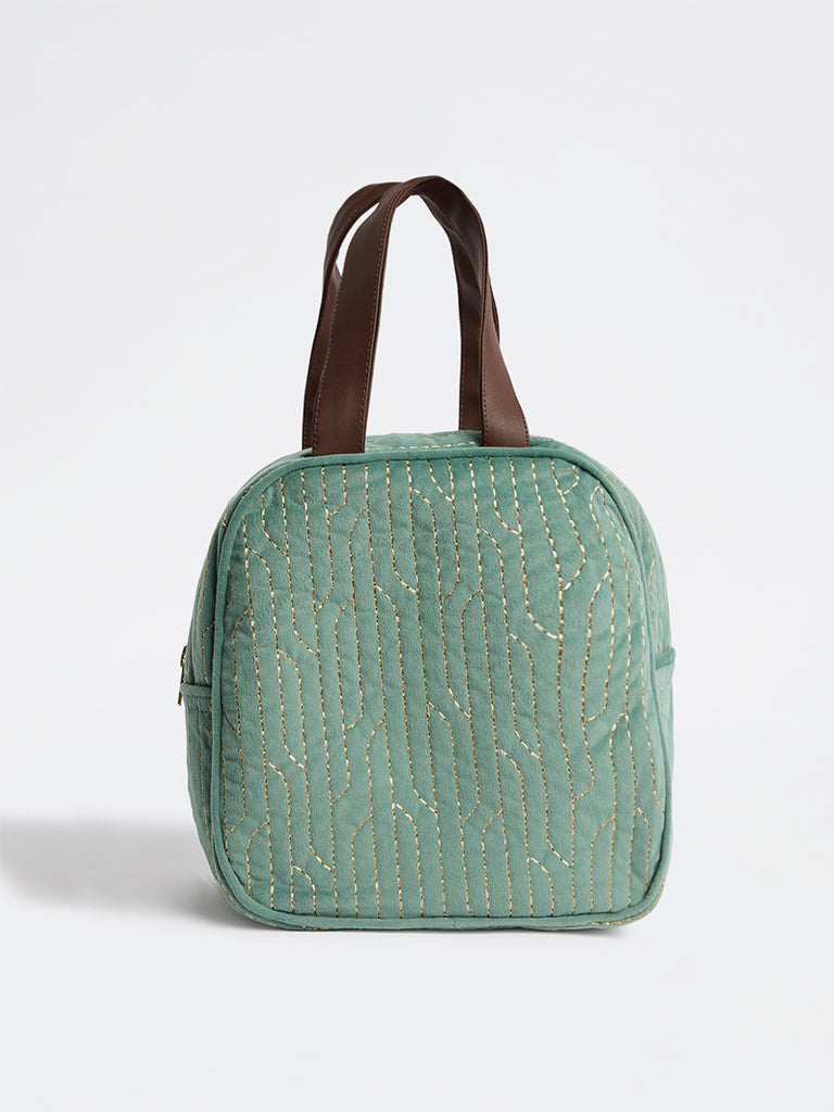 Westside Home Green Glitter Quilted Lunch Bag