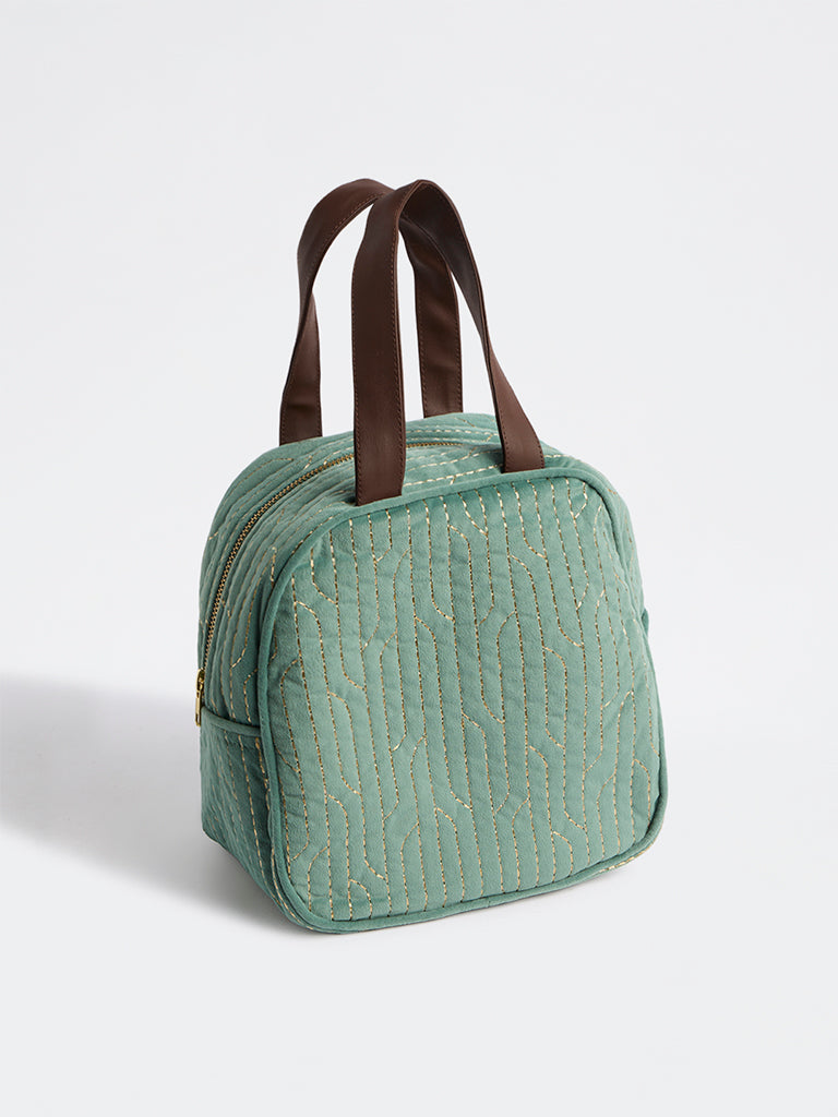 Westside Home Green Glitter Quilted Lunch Bag