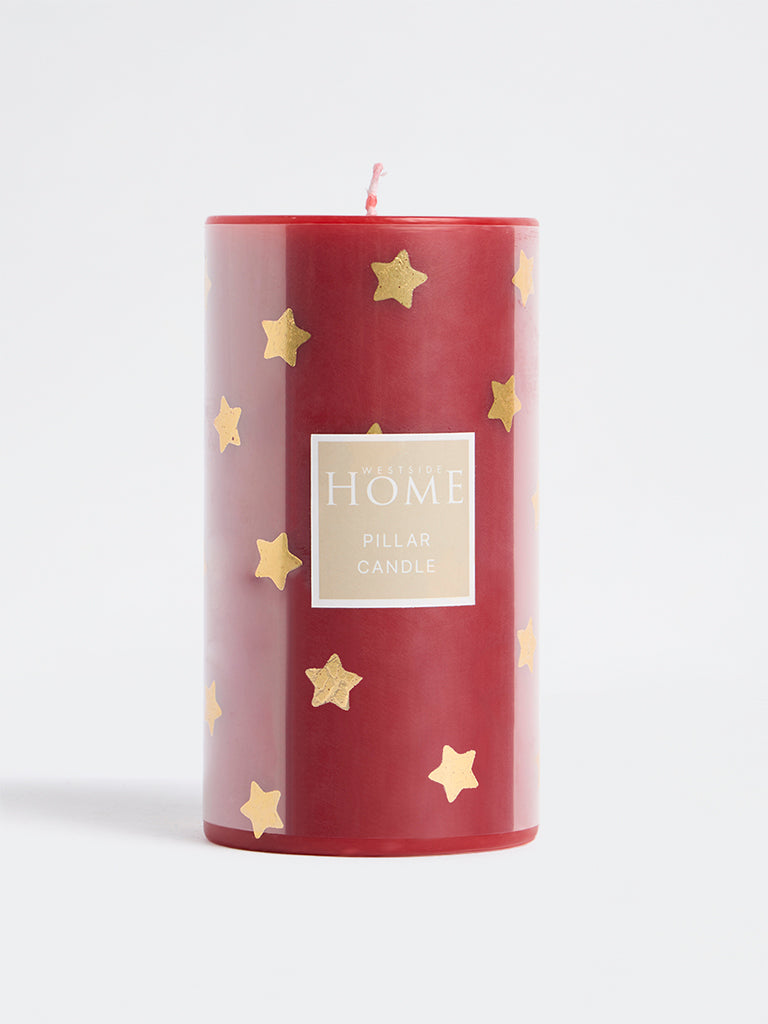 Westside Home Red Star Printed Pillar Candle