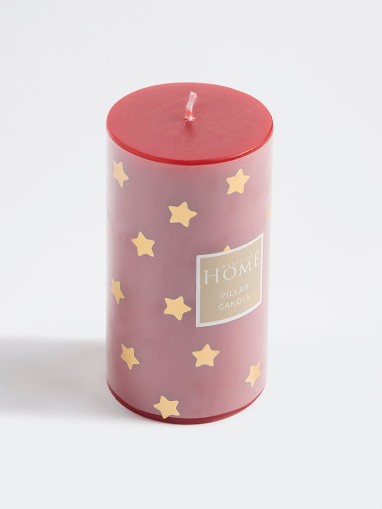 Westside Home Red Star Printed Pillar Candle