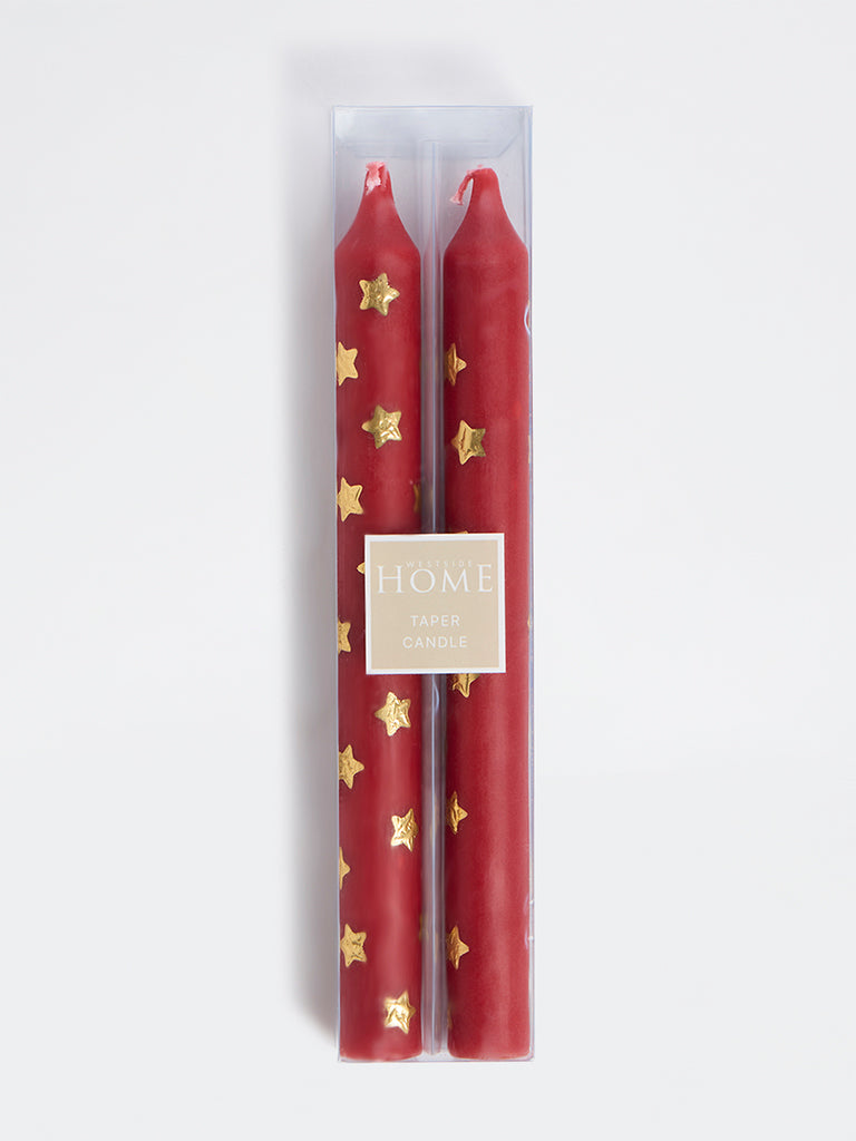 Westside Home Red Star Printed Taper Candles - Pack of 2