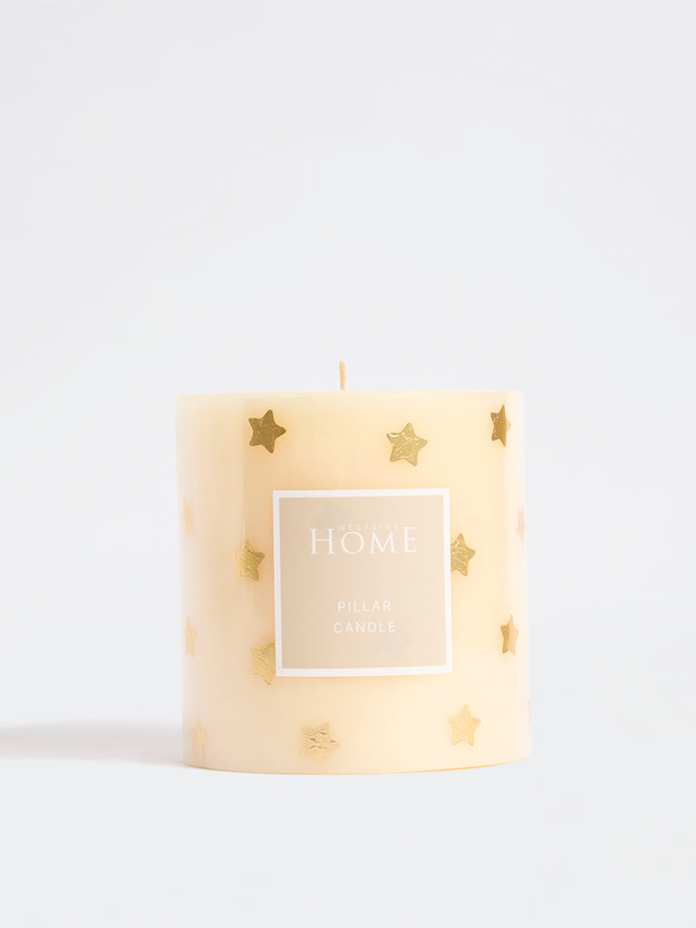 Westside Home Cream Star Foil Detail Pillar Candle