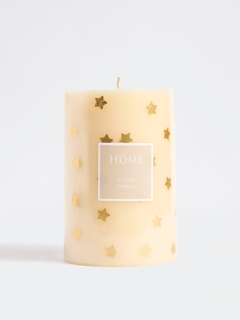 Westside Home Cream Star Foil Detail Pillar Candle