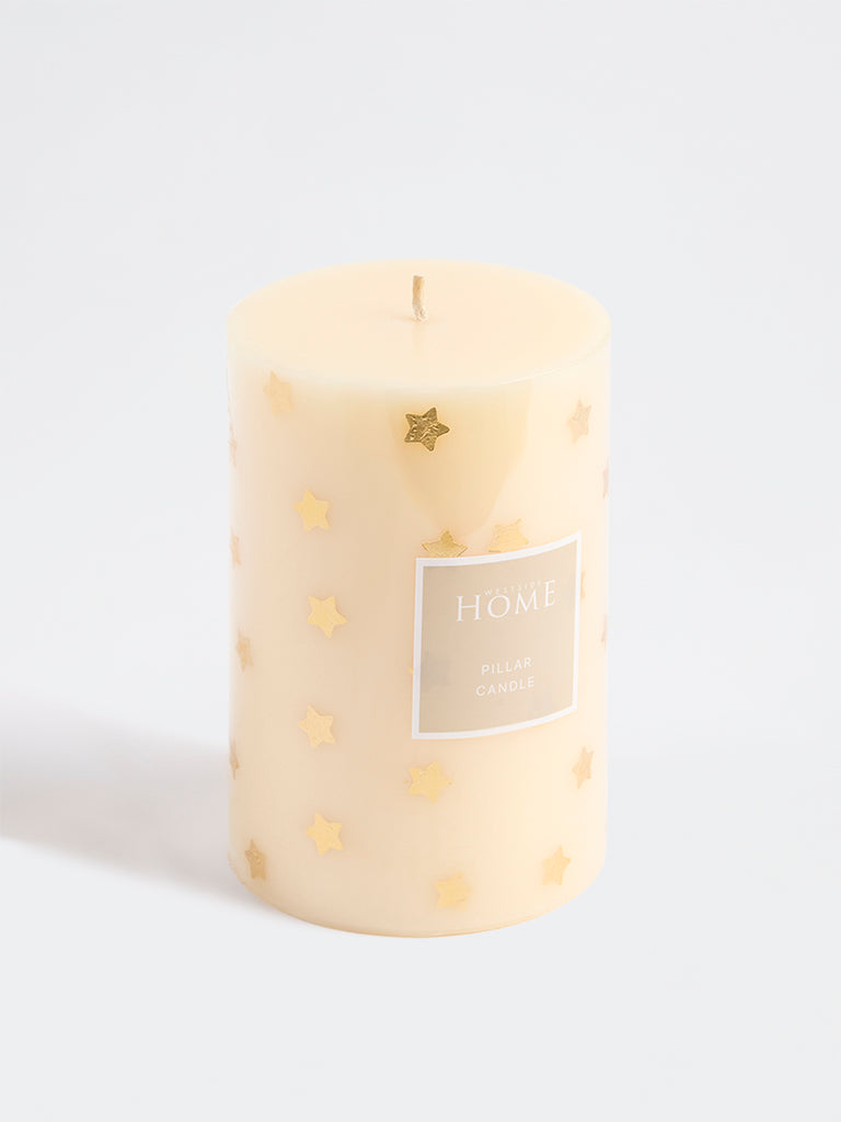 Westside Home Cream Star Foil Detail Pillar Candle