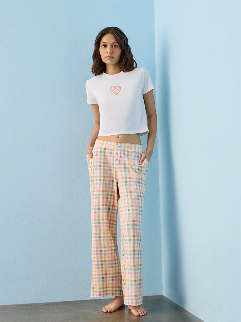 Superstar Multi Colour Checkered High-Rise Cotton-Blend Pants