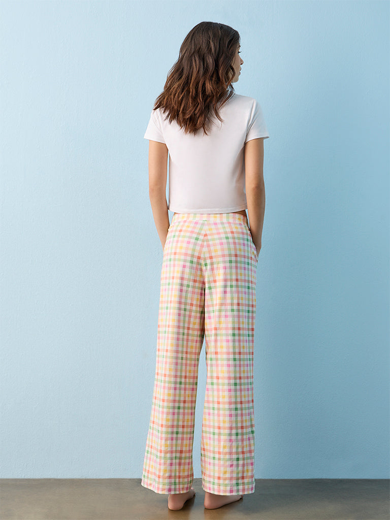 Superstar Multi Colour Checkered High-Rise Cotton-Blend Pants
