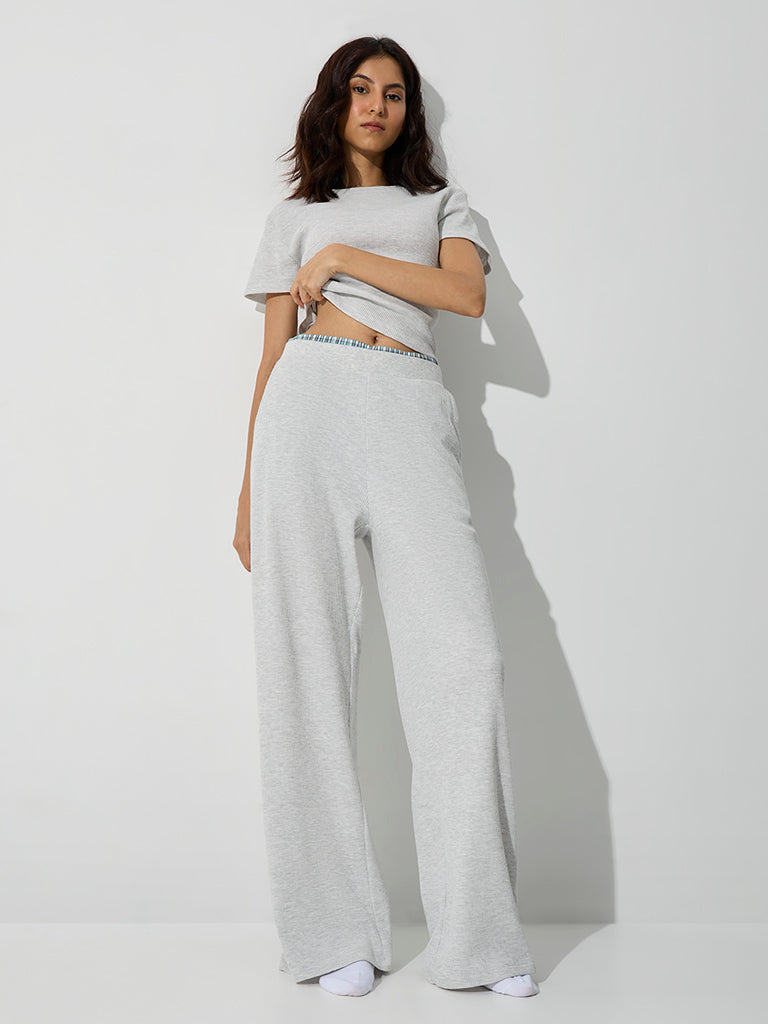 Superstar Grey Waffle-Textured High-Rise Pants